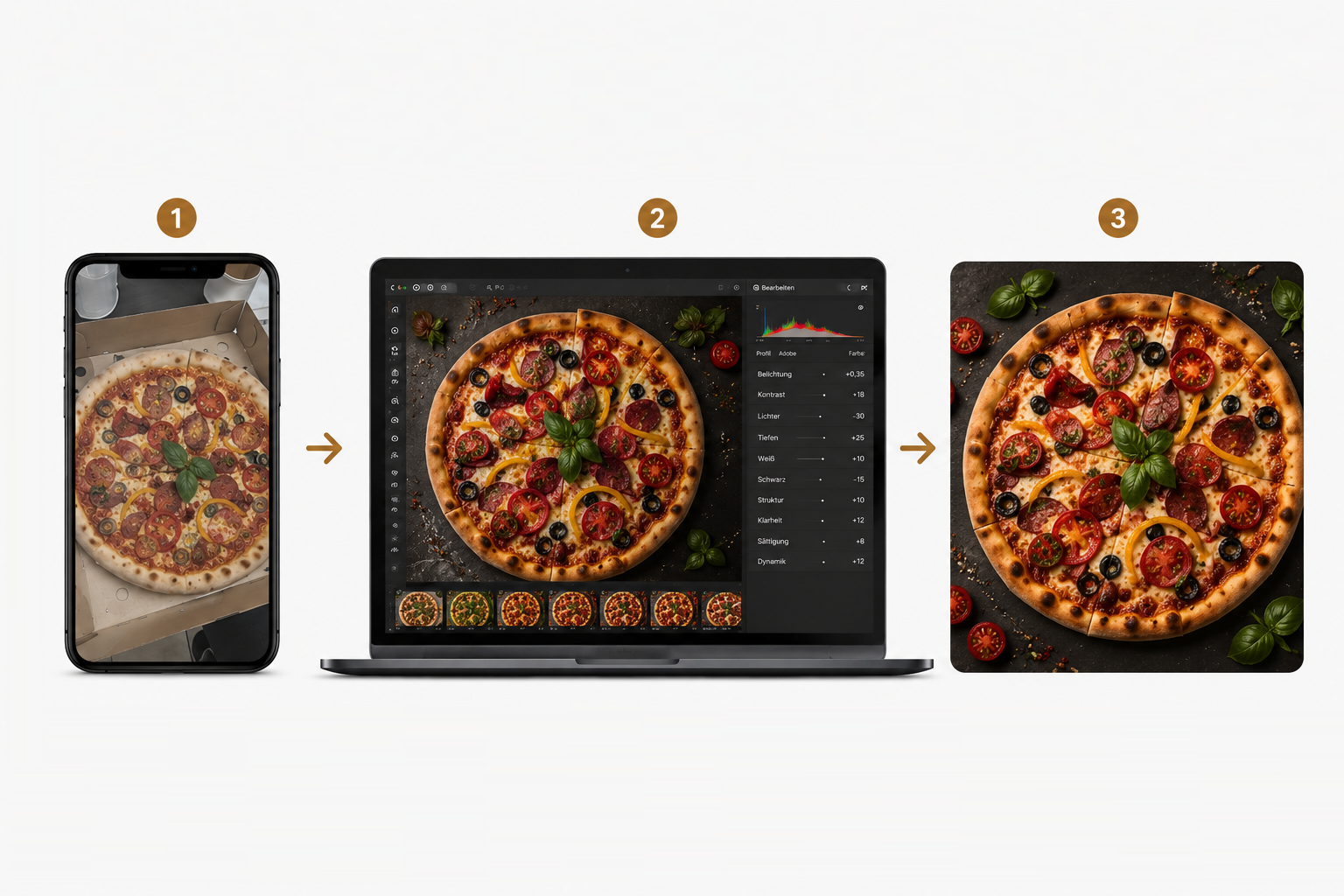 Hochwertige Food-Fotos aus unserer Datenbank oder eigene Bilder, professionell bearbeitet