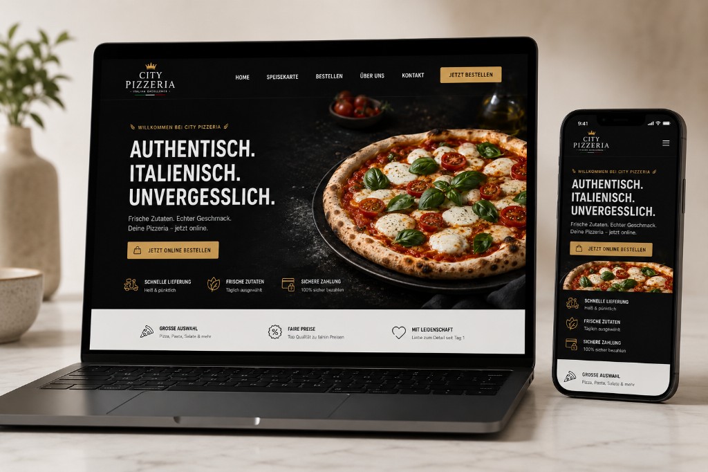 Webdesign für Restaurant auf Laptop und Handy